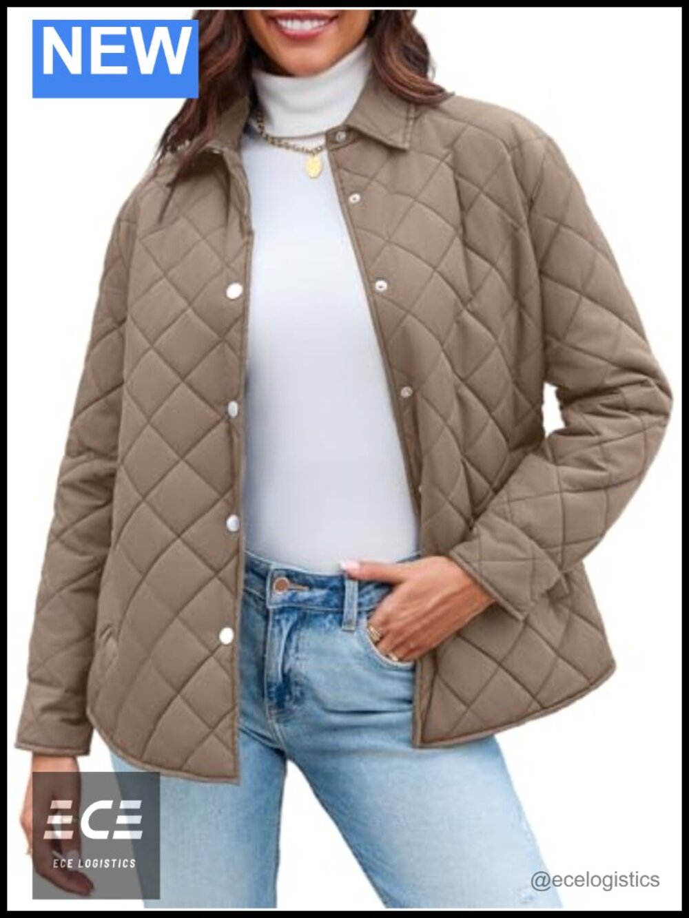 Quilted Lightweight Puffer Jacket Button Down Stand Collar Warm Coat - Picture 5 of 6